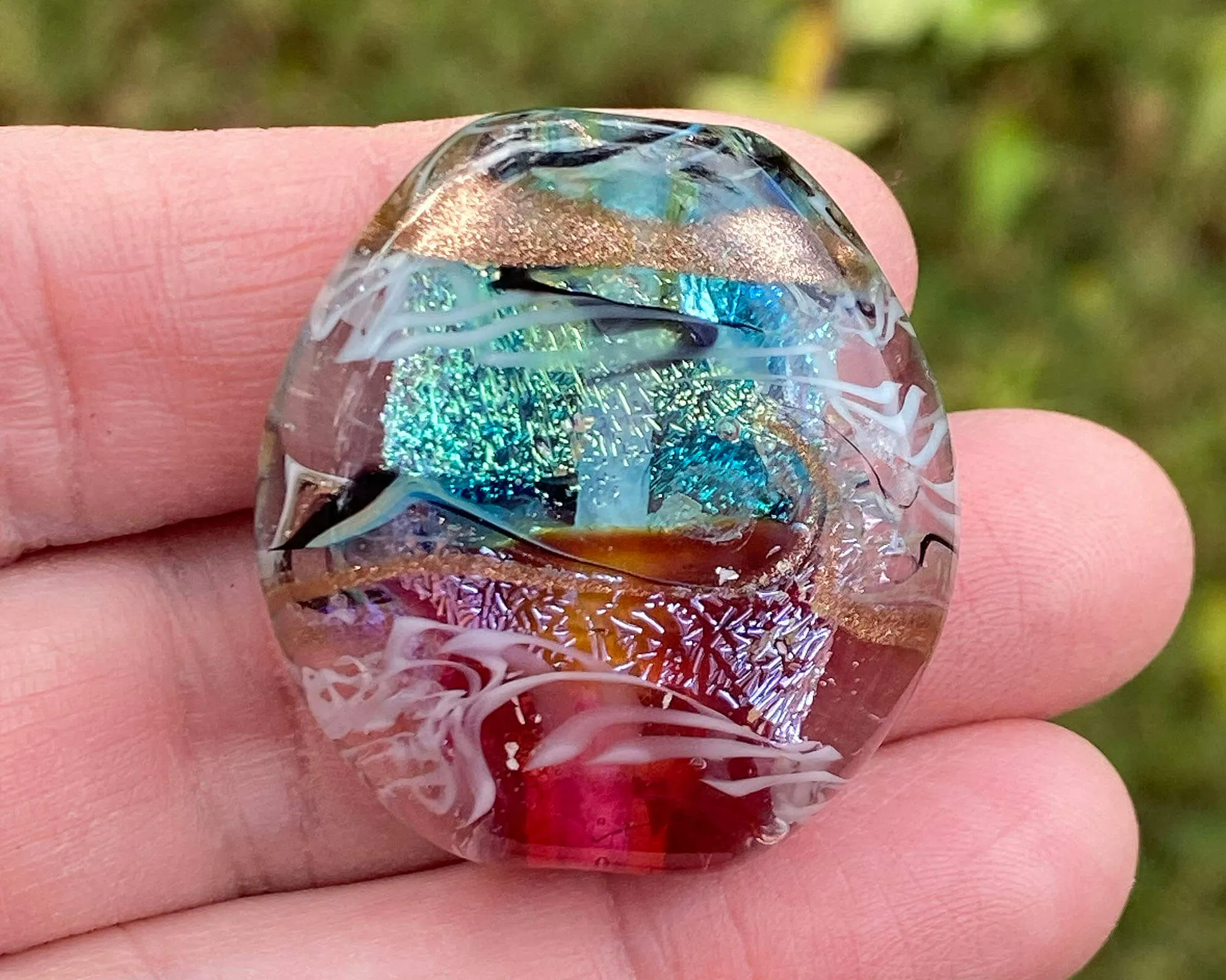 Aqua Pink Shimmer Lampwork Focal Bead SRA