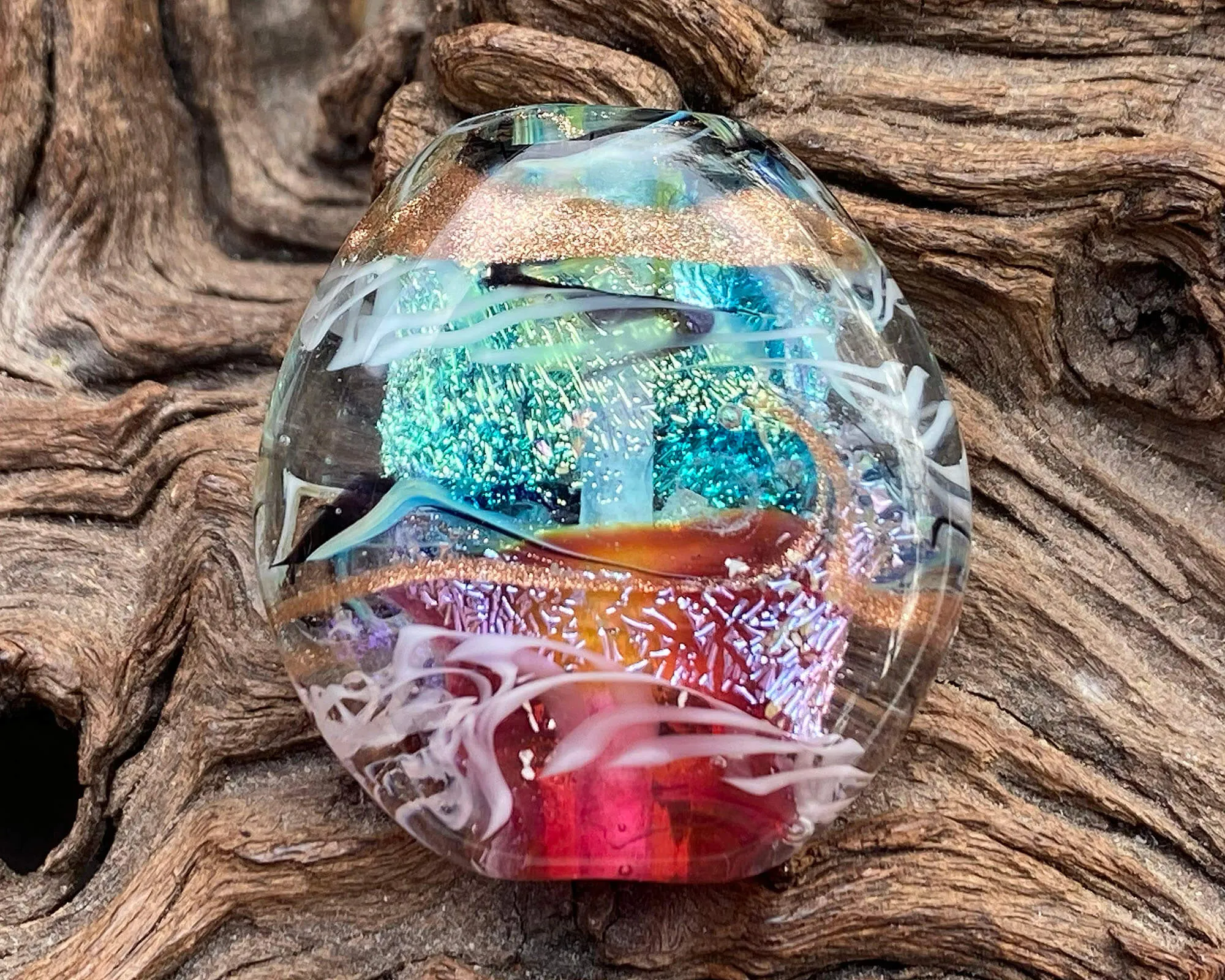 Aqua Pink Shimmer Lampwork Focal Bead SRA