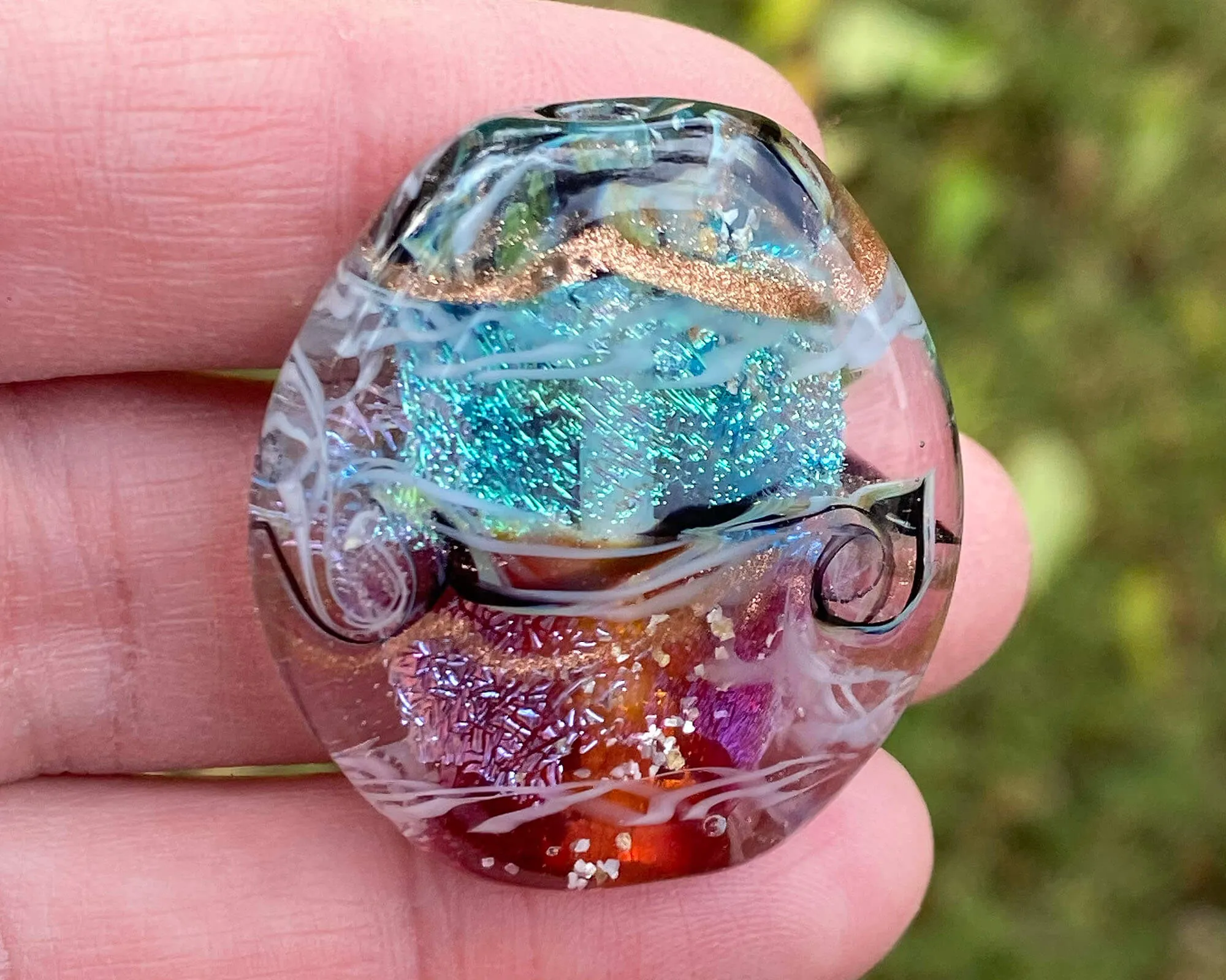 Aqua Pink Shimmer Lampwork Focal Bead SRA