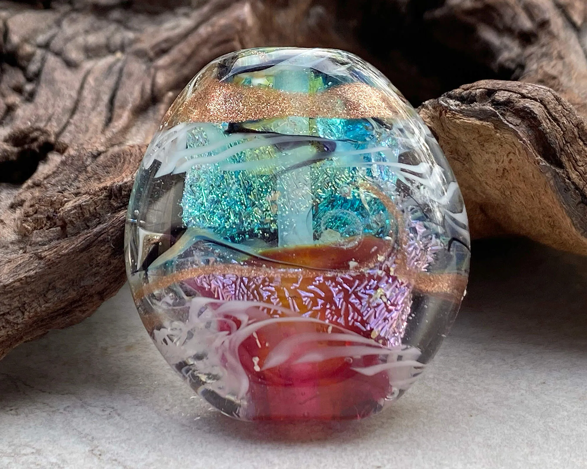 Aqua Pink Shimmer Lampwork Focal Bead SRA
