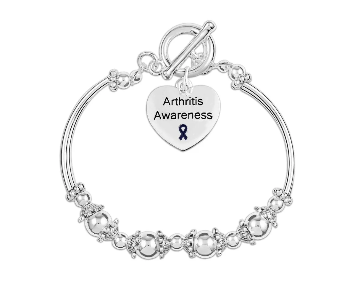 Arthritis Awareness Heart Charm Partial Beaded Bracelets