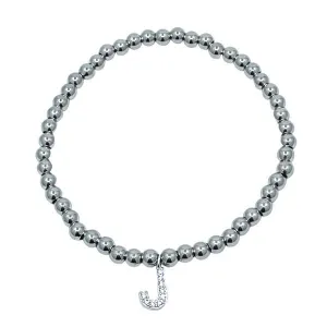 Beaded Bracelets With Pave Initials: J-L :Sterling or Vermeil Charms (BS45_ Or BG45_)