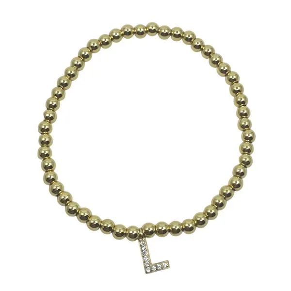 Beaded Bracelets With Pave Initials: J-L :Sterling or Vermeil Charms (BS45_ Or BG45_)