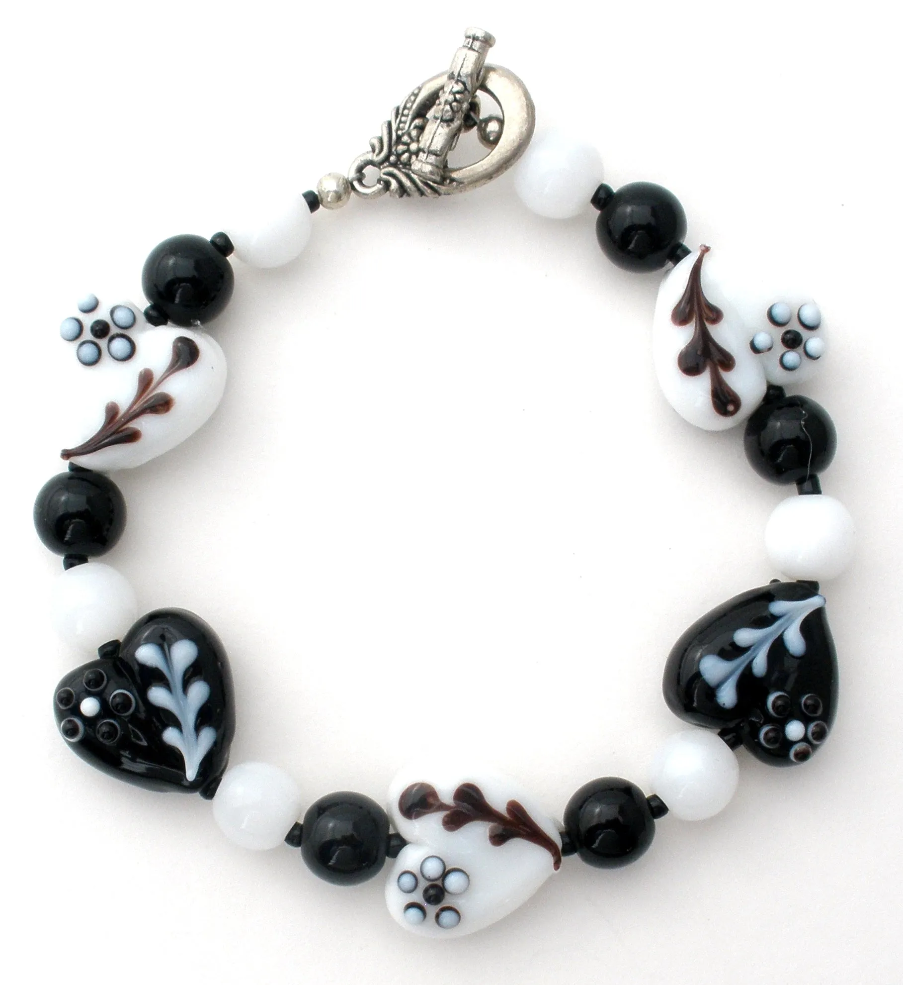 Black & White Flower Lampwork Bead Bracelet