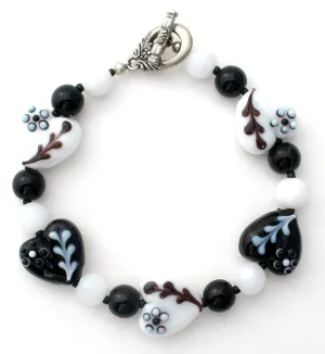 Black & White Flower Lampwork Bead Bracelet