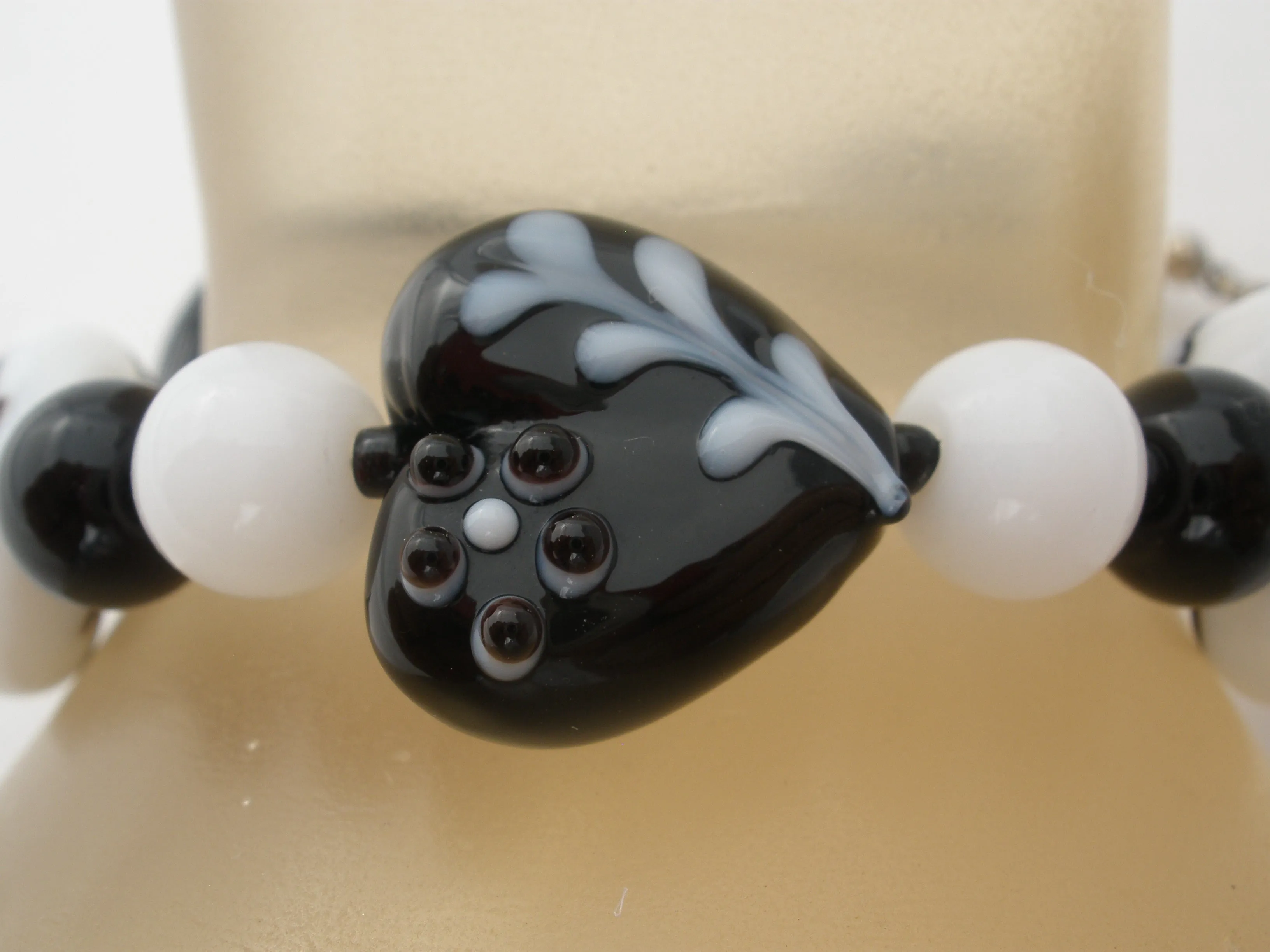 Black & White Flower Lampwork Bead Bracelet