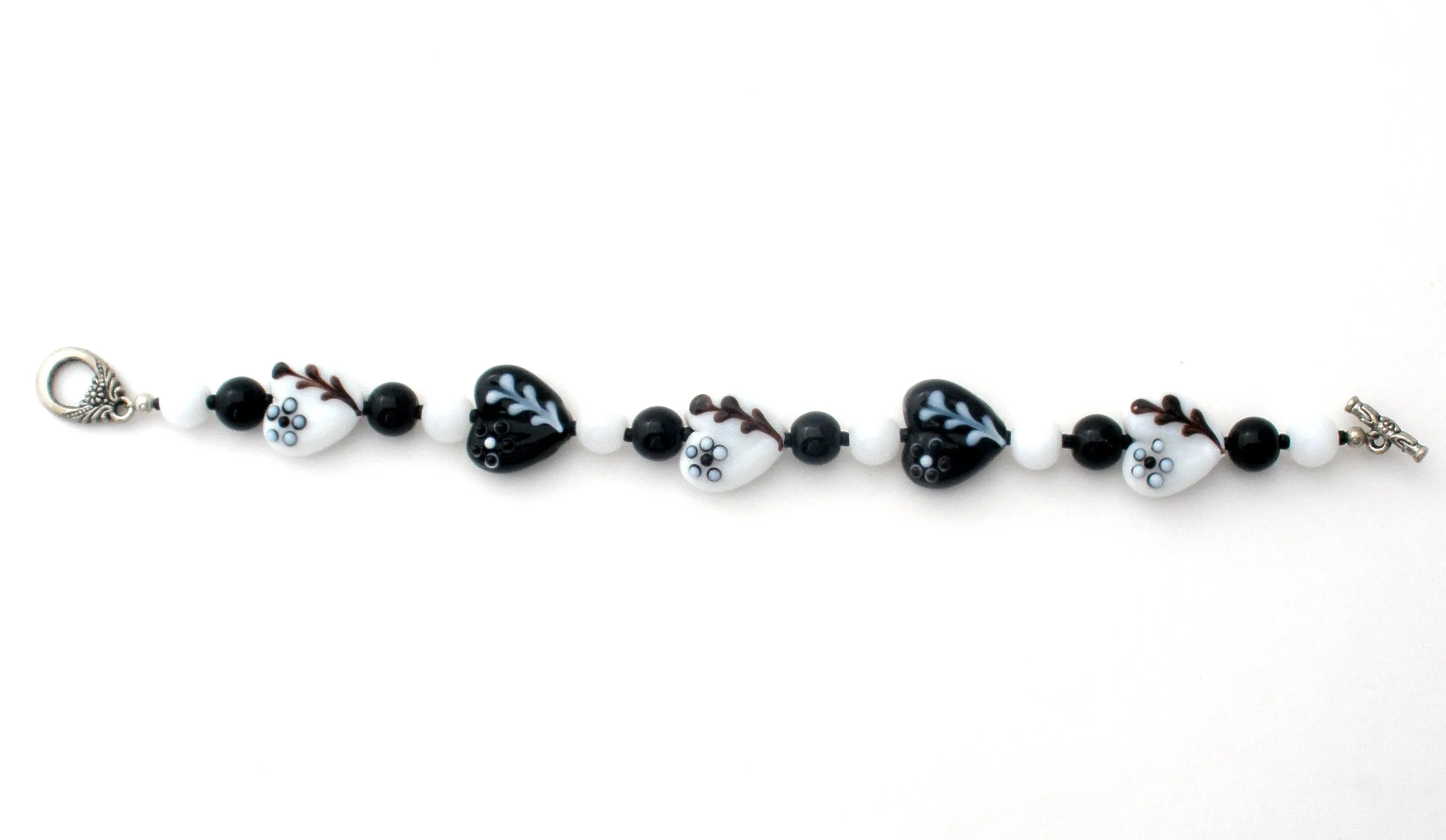 Black & White Flower Lampwork Bead Bracelet