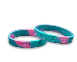 Child Pink & Teal Awareness Silicone Bracelet Wristbands