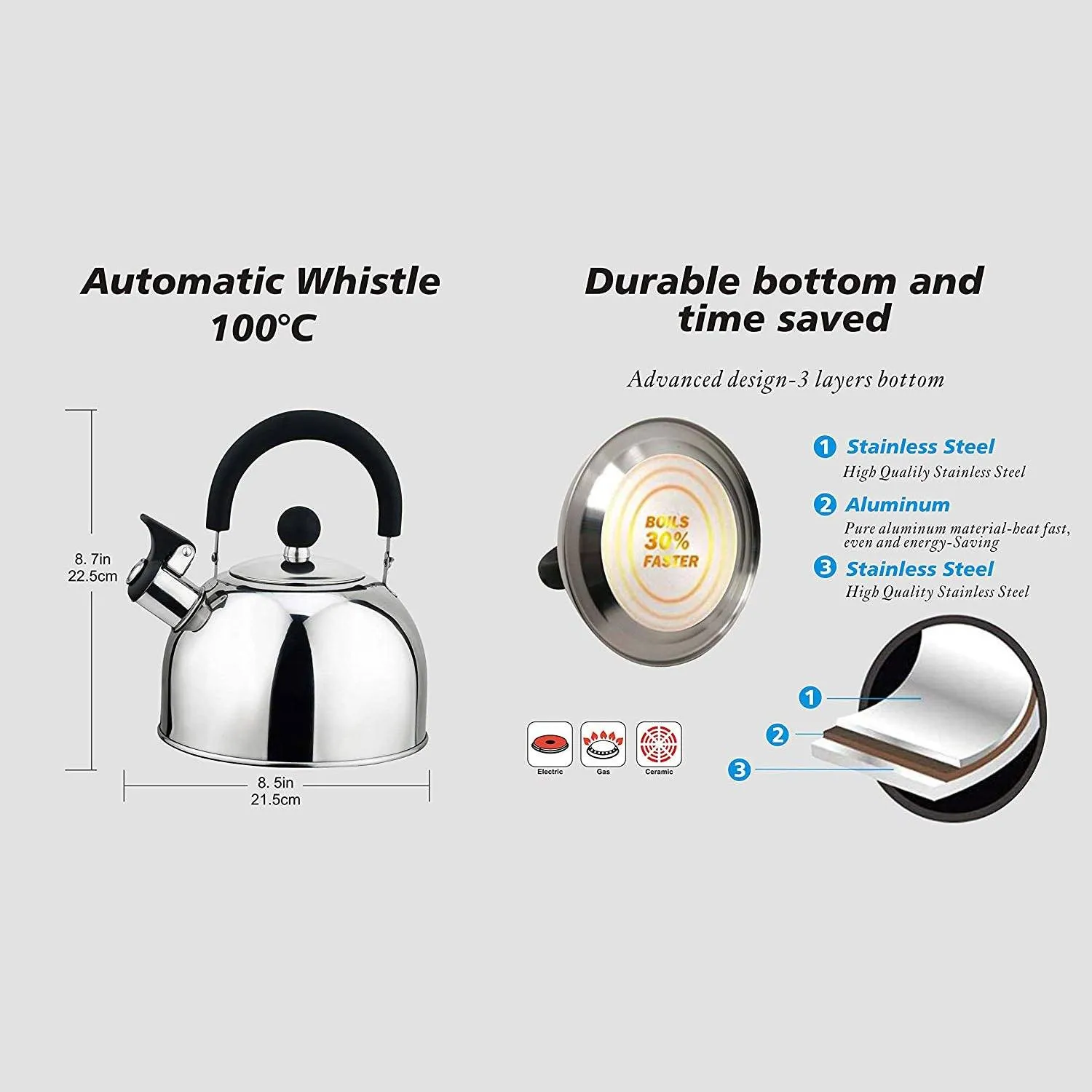 Chrome 2.5 Qt. Stainless Steel Whistling Stovetop Kettle