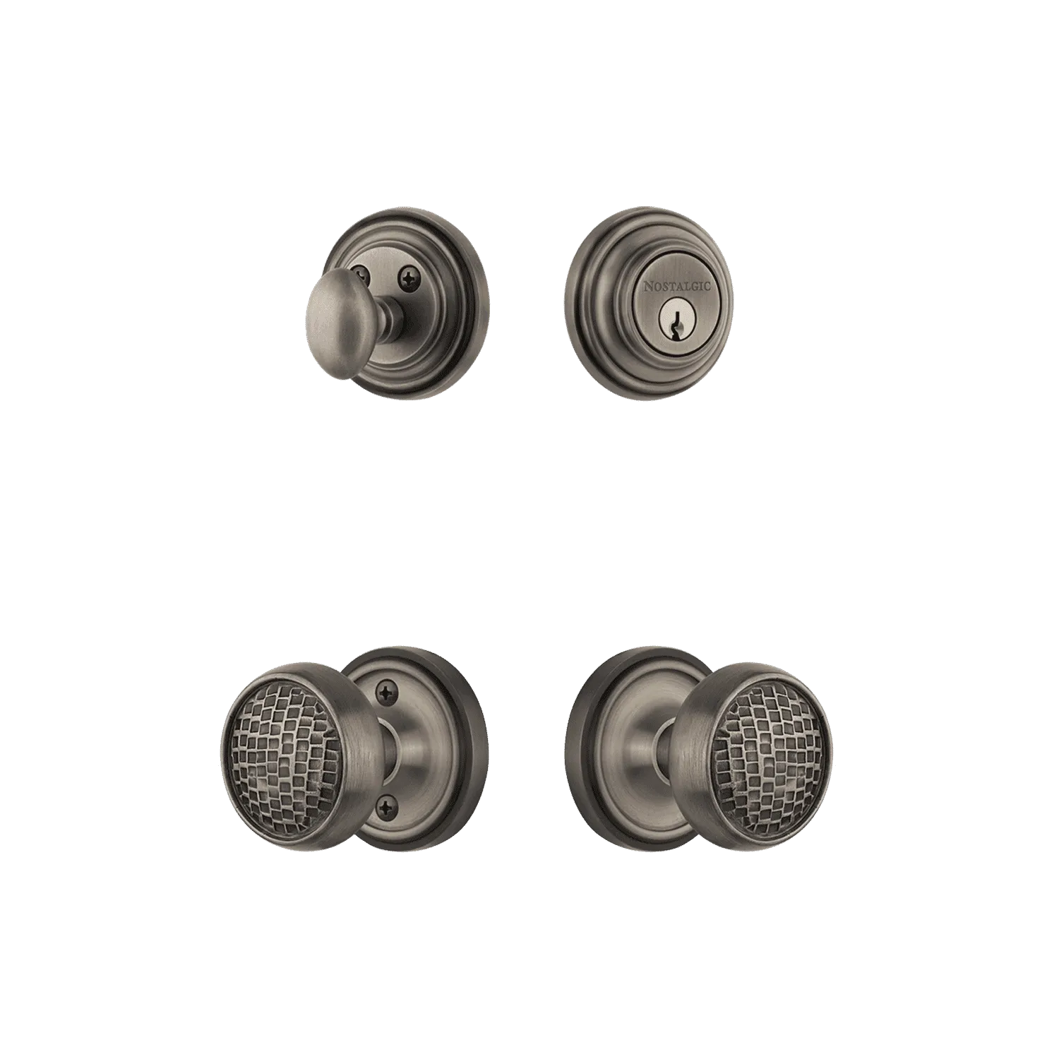 Classic Rosette Entry Set with Craftsman Knob in Antique Pewter