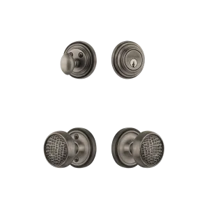 Classic Rosette Entry Set with Craftsman Knob in Antique Pewter