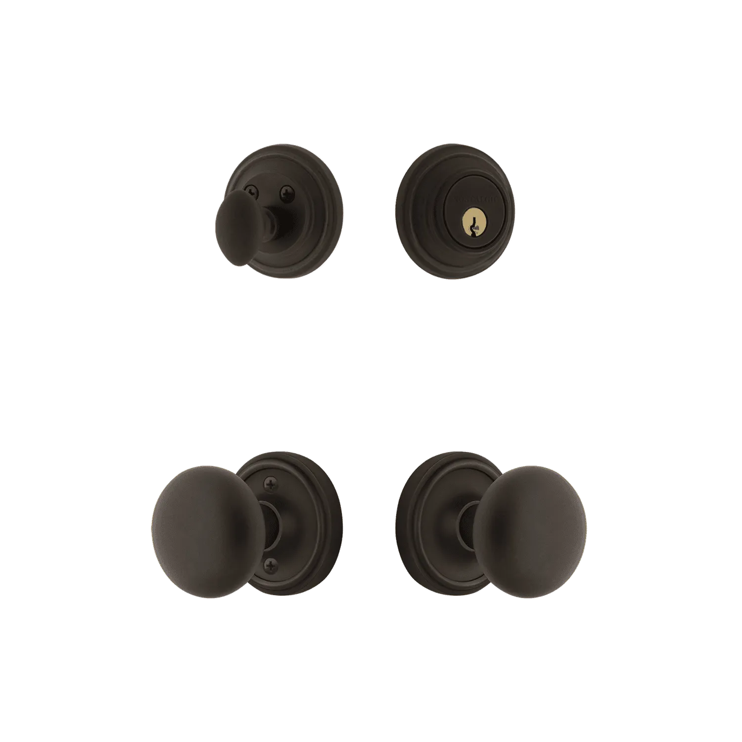 Classic Rosette Entry Set with New York Knob in Oil-Rubbed Bronze