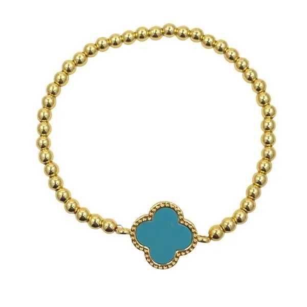 Clover Bracelet on 4mm Plated Gold Beads: Turquoise (BG485CLVTQ)