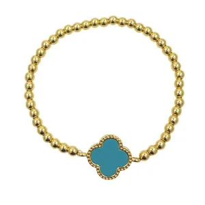 Clover Bracelet on 4mm Plated Gold Beads: Turquoise (BG485CLVTQ)