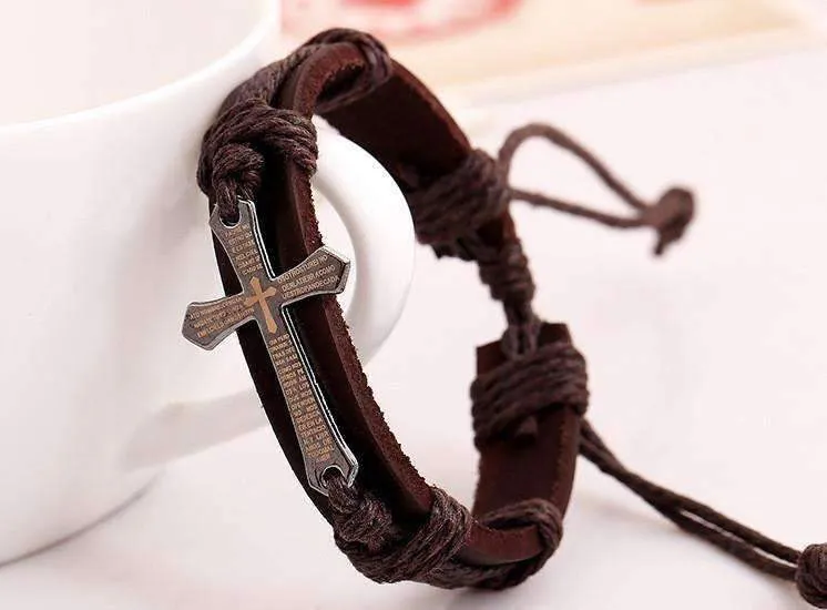 Cross Charm Leather Bracelet