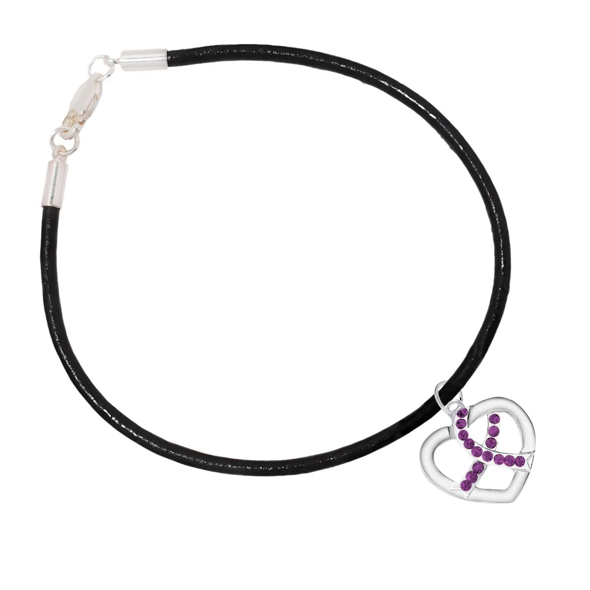 Crystal Heart Purple Ribbon Leather Cord Bracelets