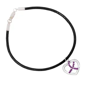 Crystal Heart Purple Ribbon Leather Cord Bracelets