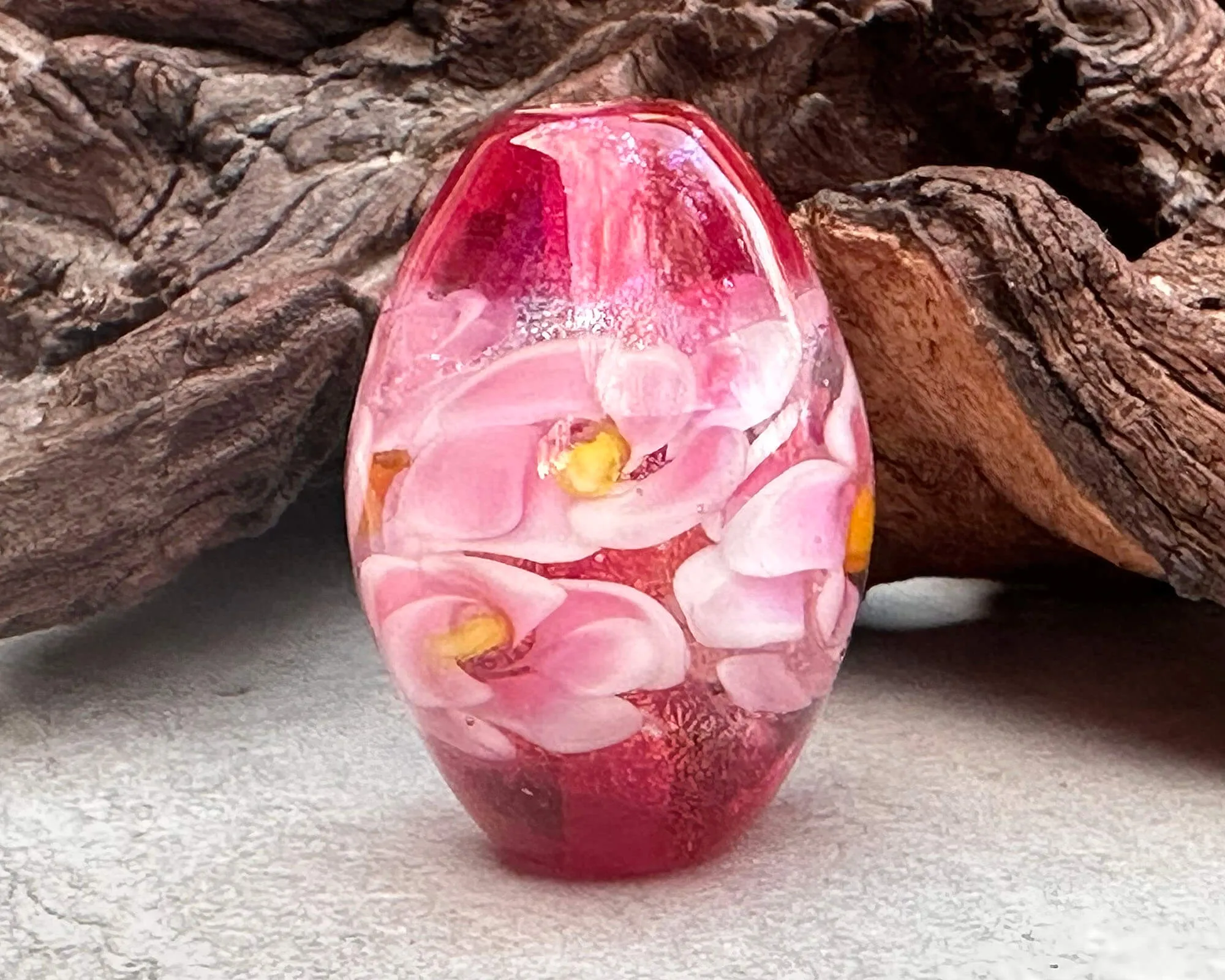 Double Pink Floral Lampwork Focal Bead SRA