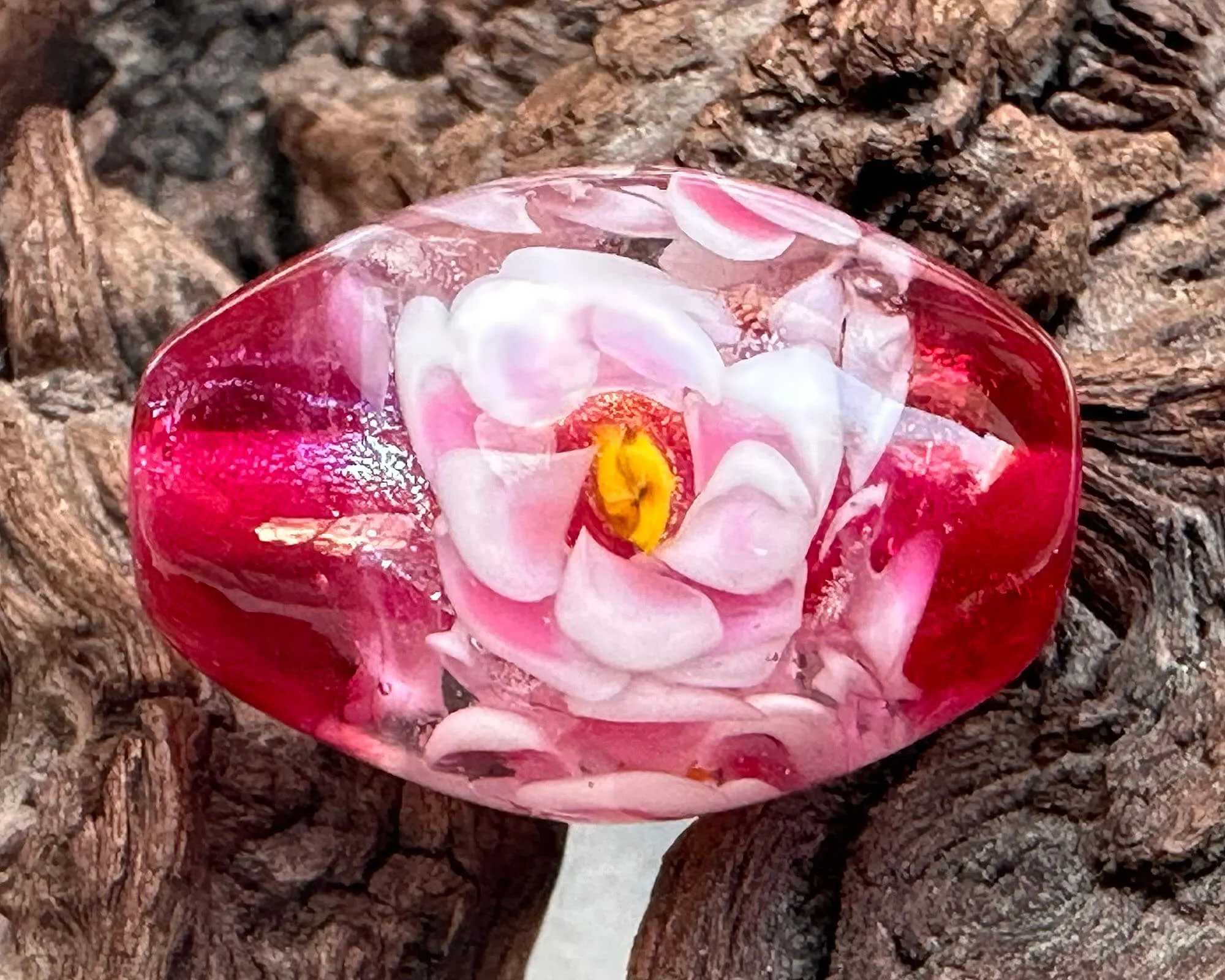 Double Pink Floral Lampwork Focal Bead SRA