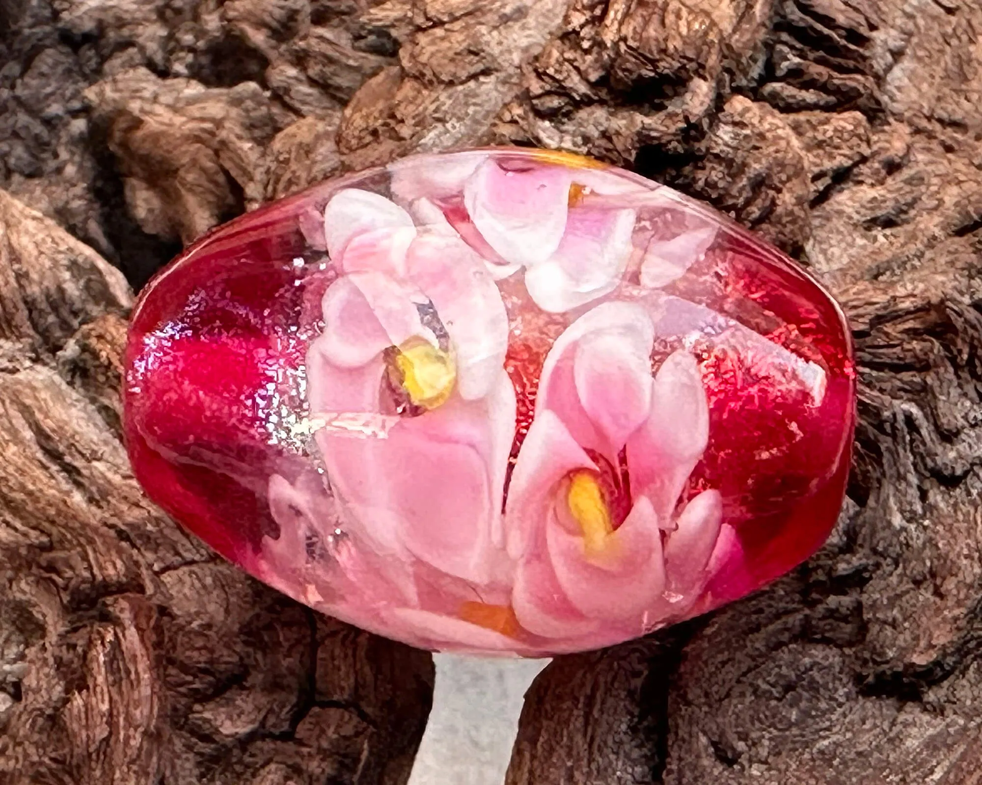 Double Pink Floral Lampwork Focal Bead SRA