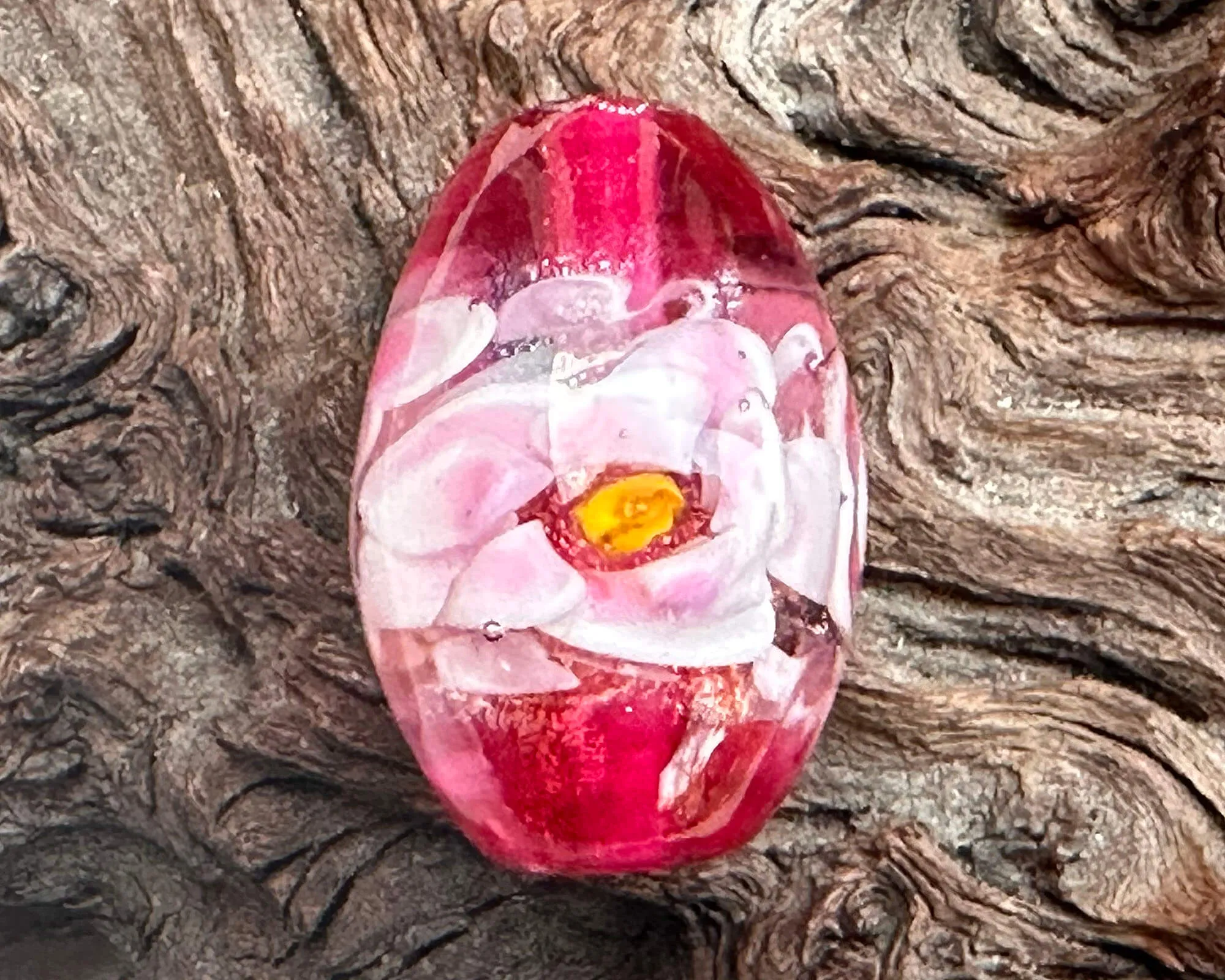 Double Pink Floral Lampwork Focal Bead SRA