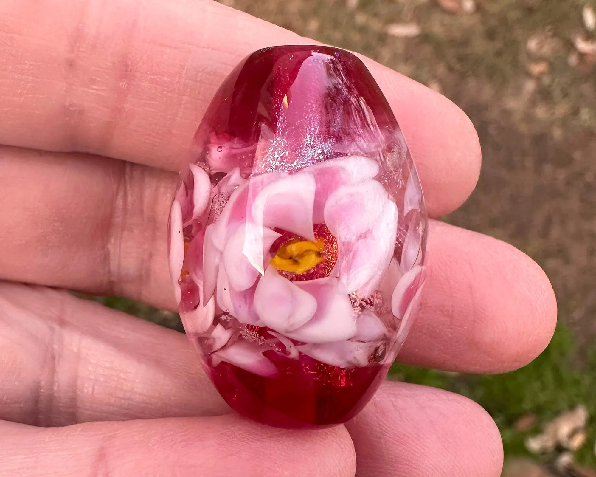 Double Pink Floral Lampwork Focal Bead SRA