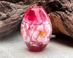 Double Pink Floral Lampwork Focal Bead SRA