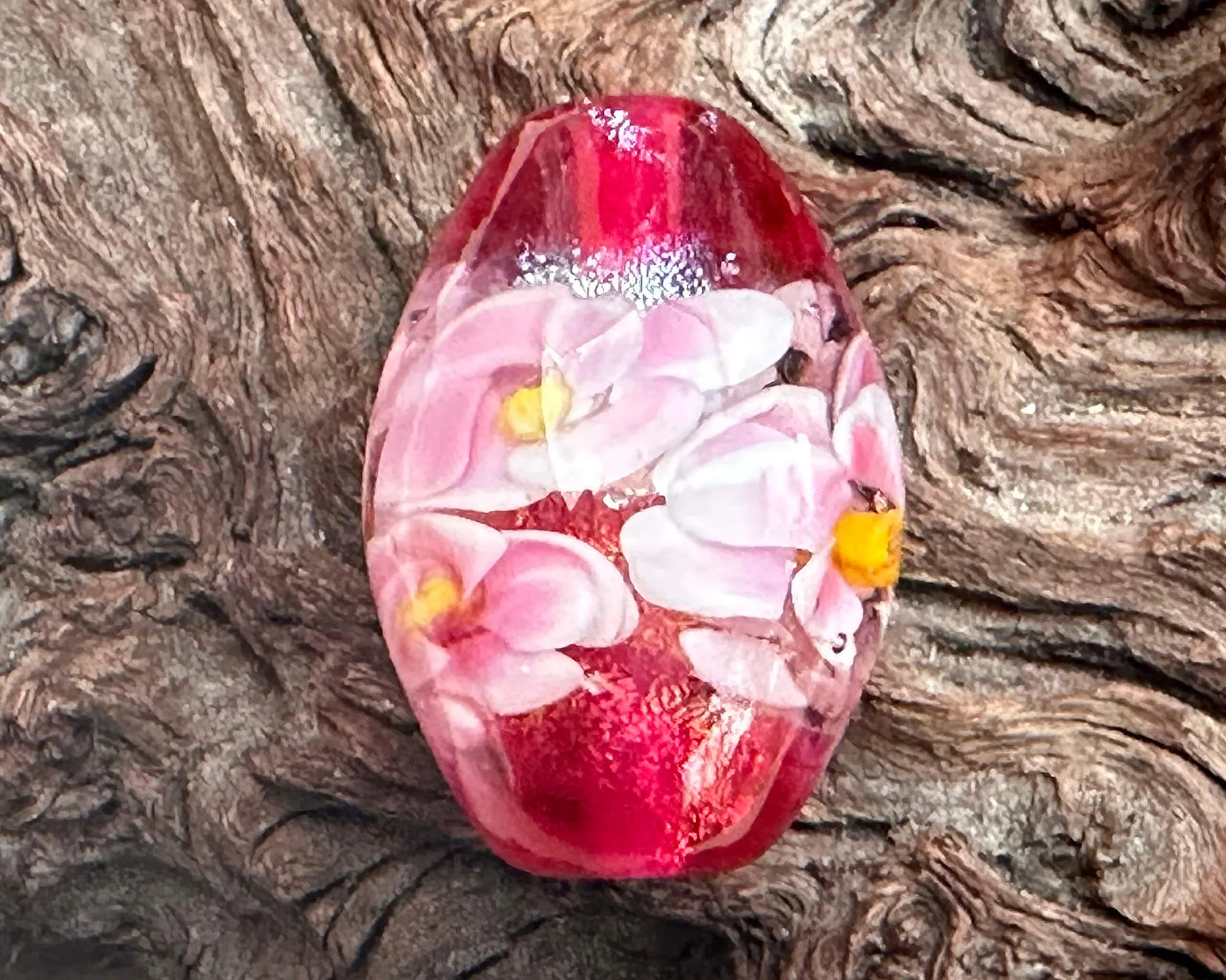 Double Pink Floral Lampwork Focal Bead SRA
