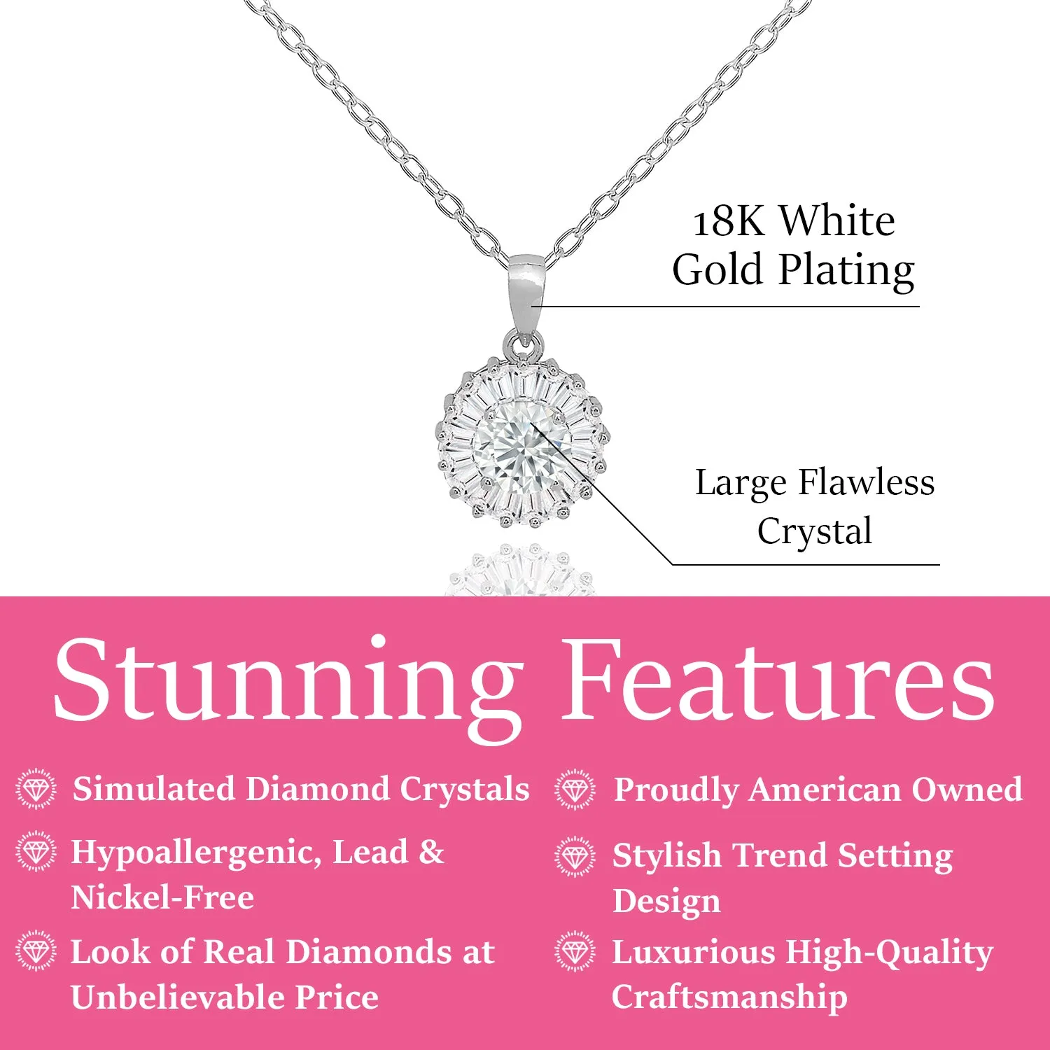 Ellee 18k White Gold Plated Silver Pendant Necklace with Simulated Diamond CZ Crystals