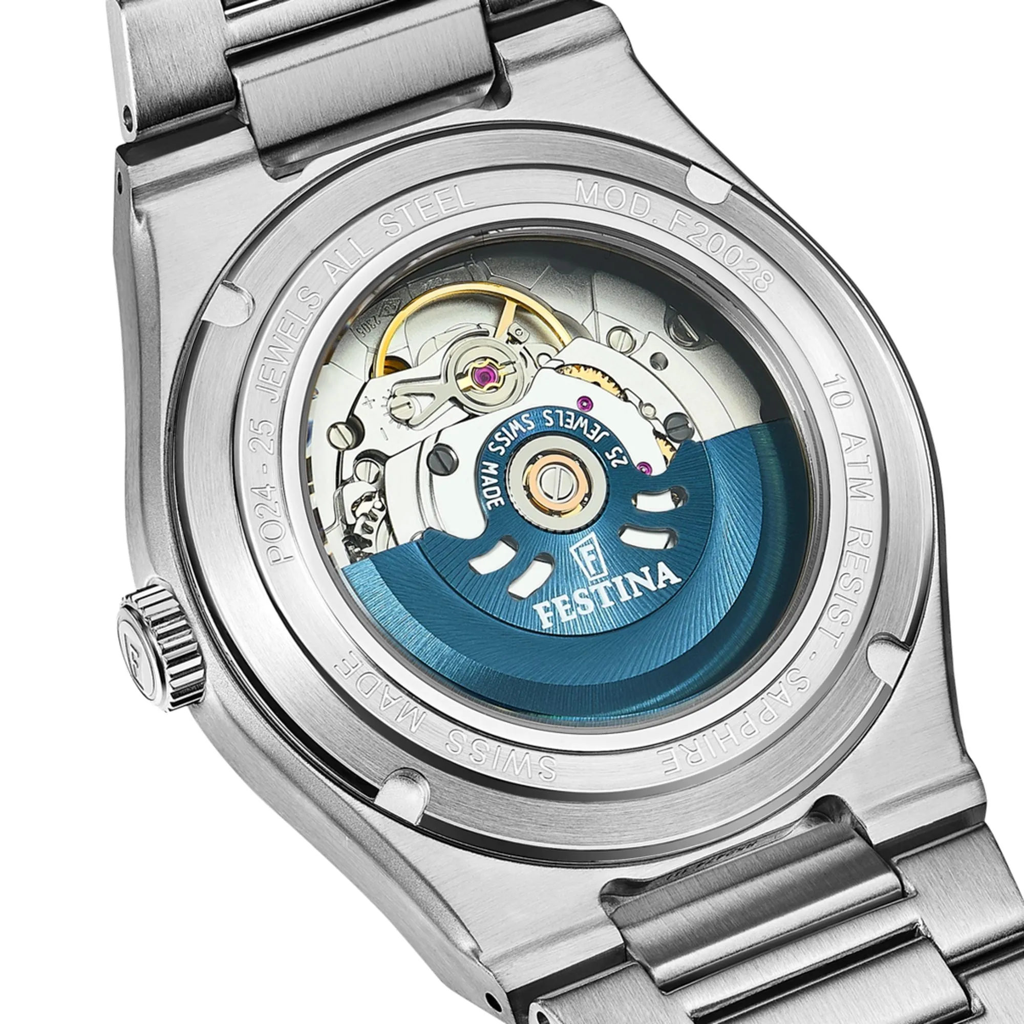 Festina Swiss Made Rive Stainless Steel Analog Mens Watch I Model F20053/1 Automatic Movement