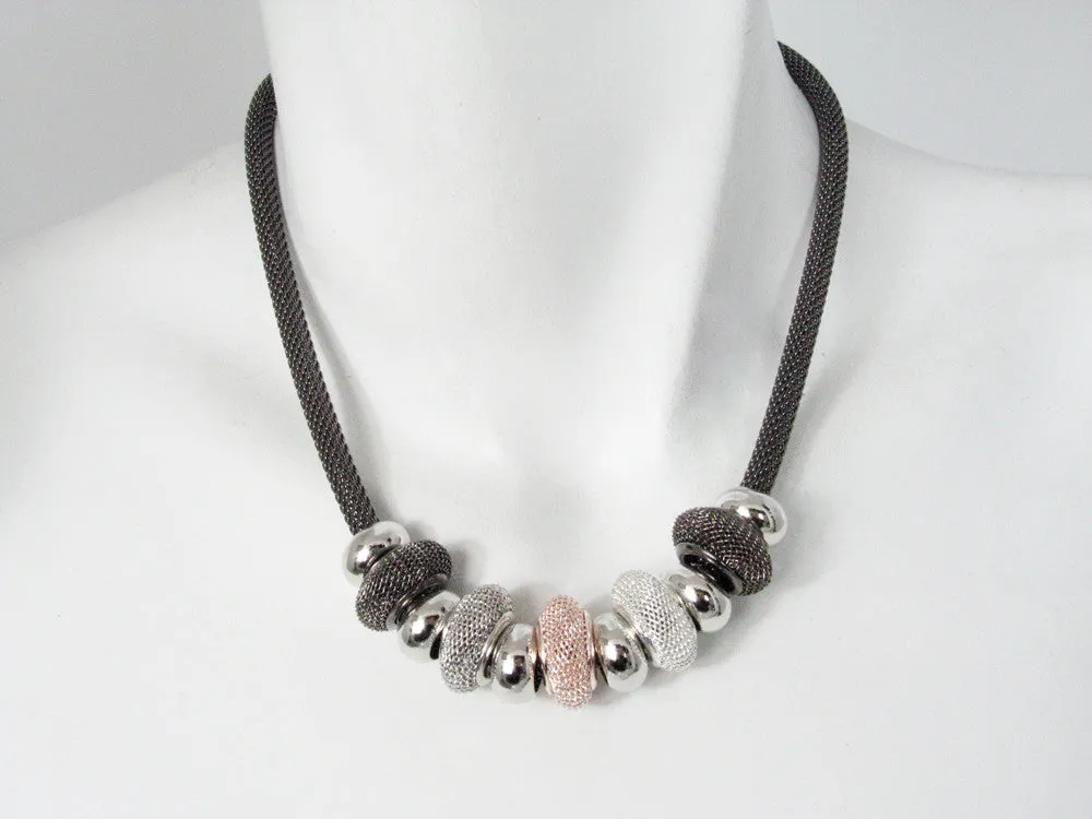 Floating Metal & Mesh Bead Necklace