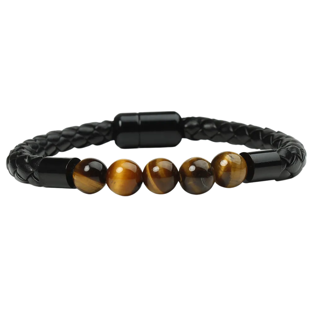Genuine Leather Volcanic Rock Beaded Bracelet