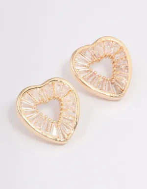 Gold Cubic Zirconia Mini Heart Stud Earrings