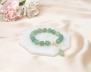 Green Aventurine Faceted and Pearl With Golden Hanging Charm