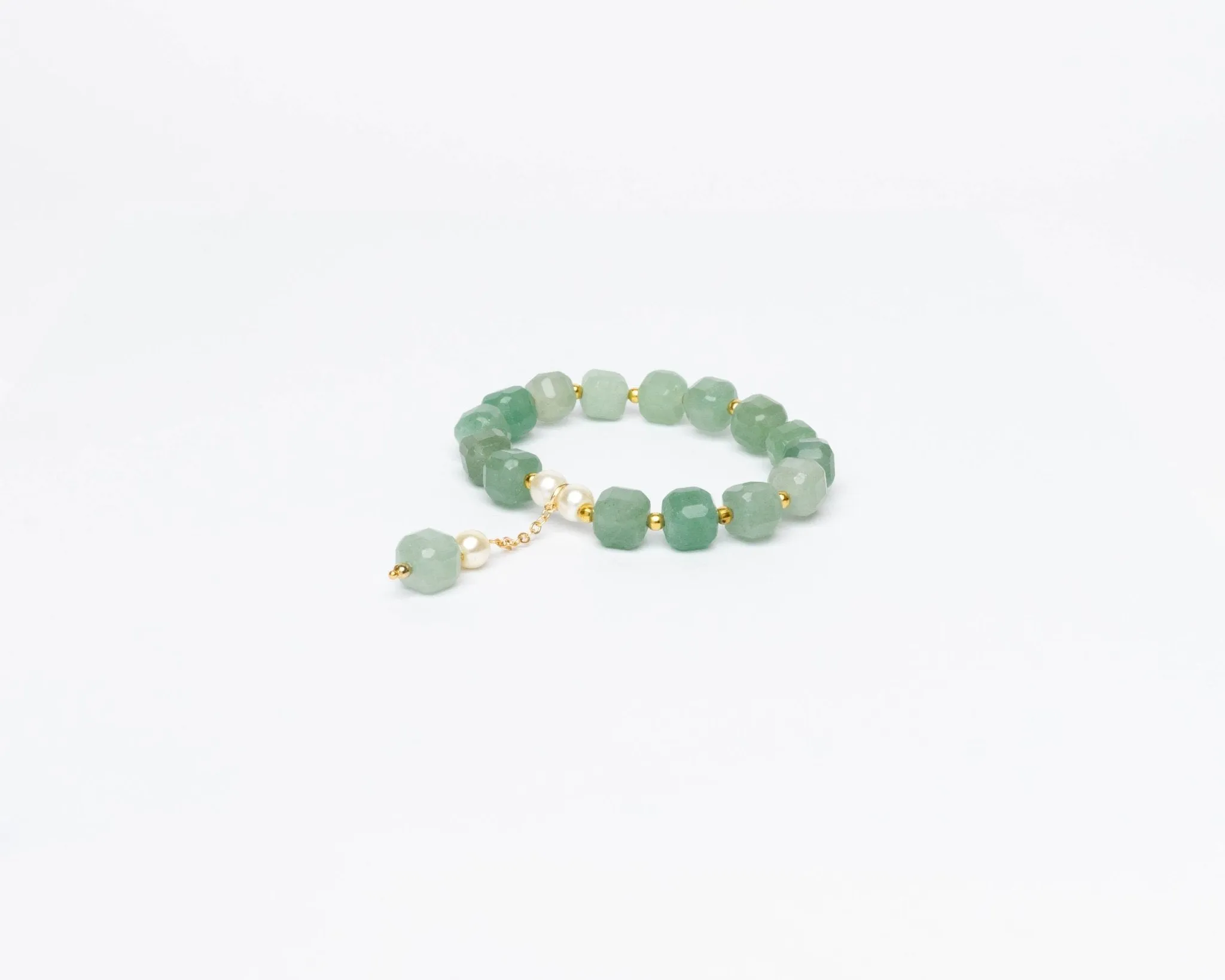Green Aventurine Faceted and Pearl With Golden Hanging Charm