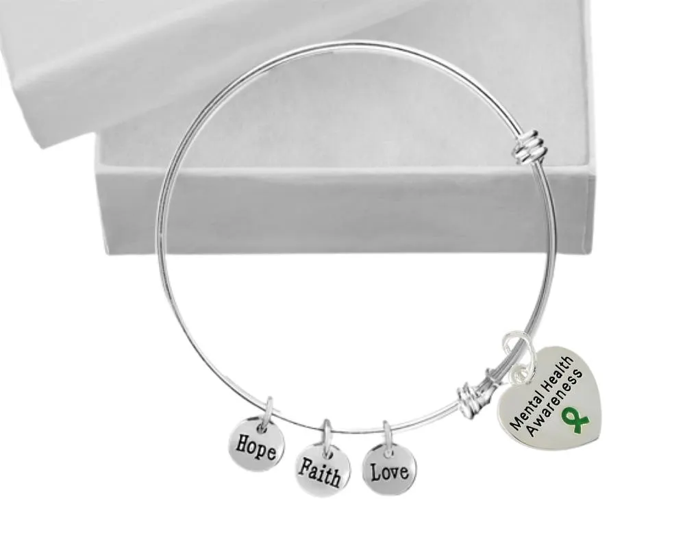 Green Ribbon Mental Health Retractable Charm Bracelets