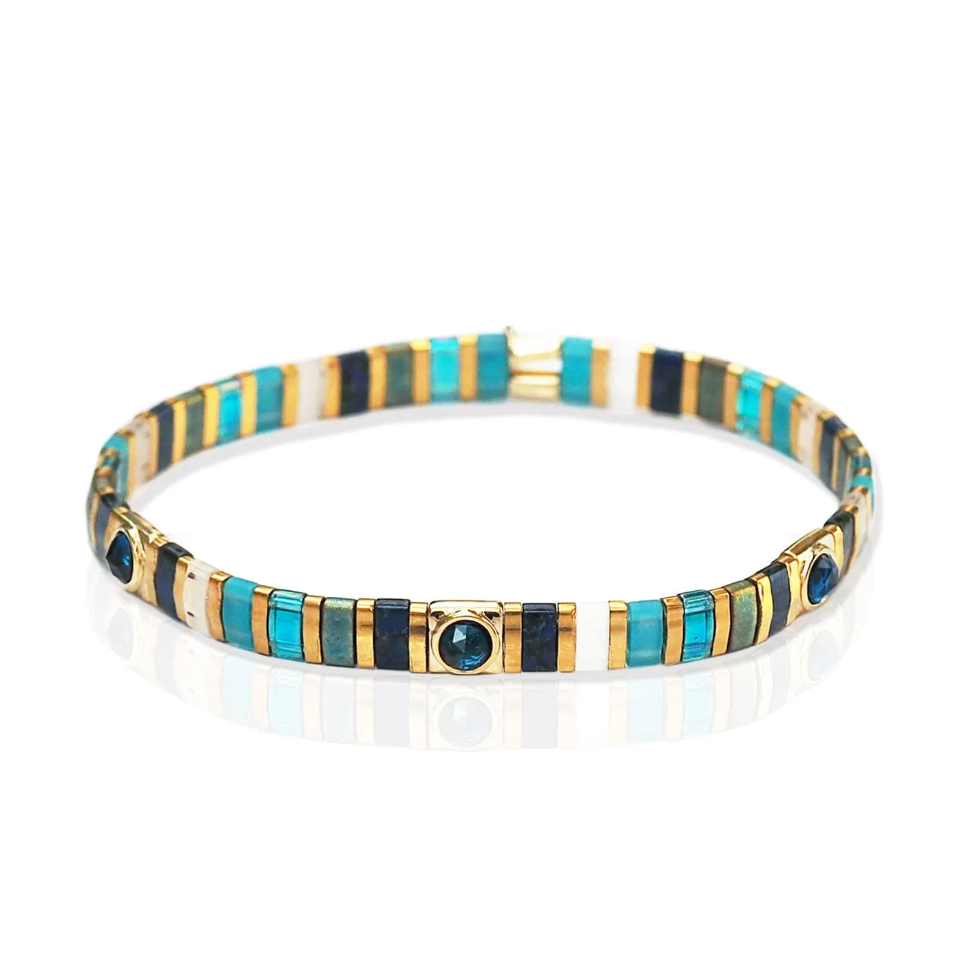 Handmade Gold Tila Bead Bracelet With Scattered Stone