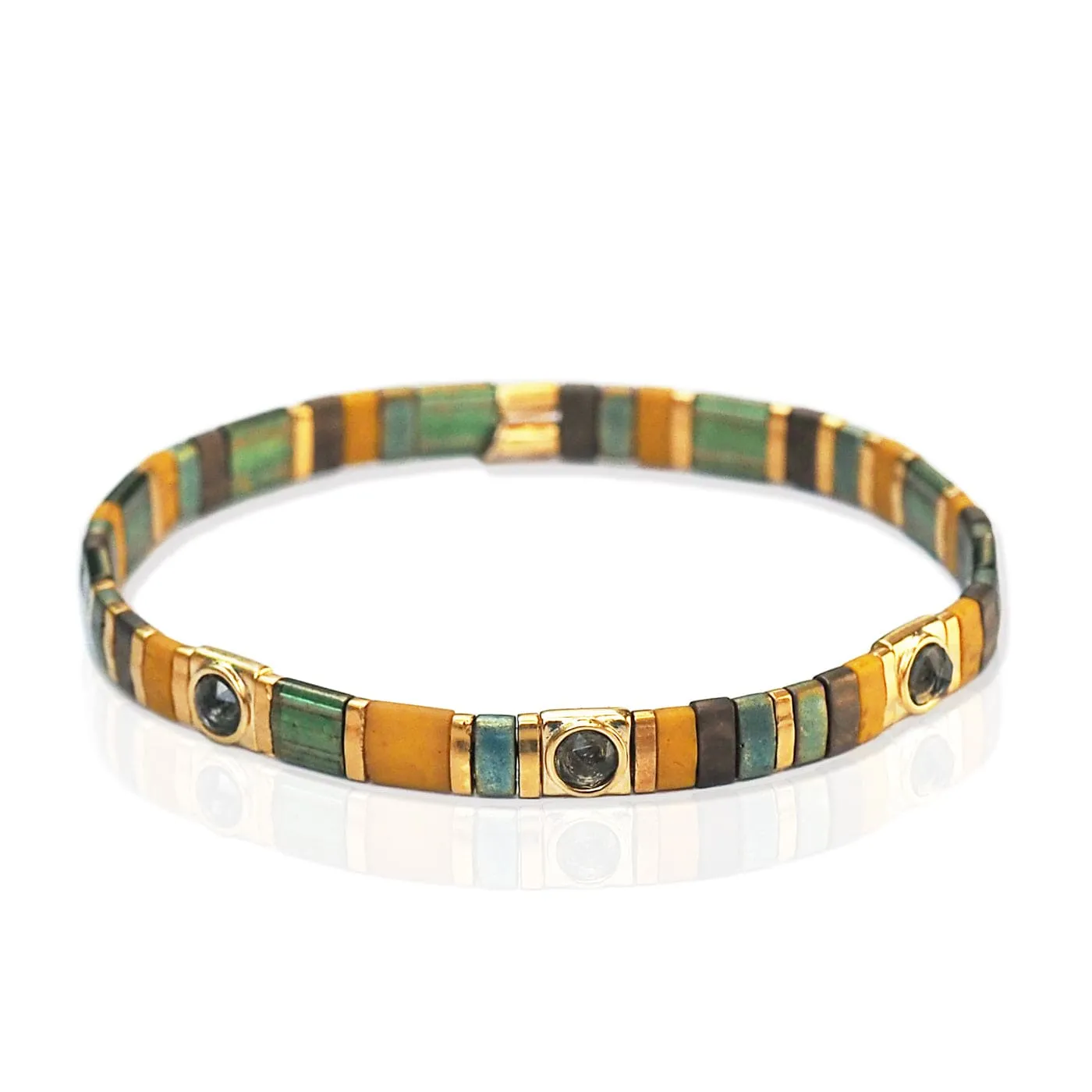 Handmade Gold Tila Bead Bracelet With Scattered Stone