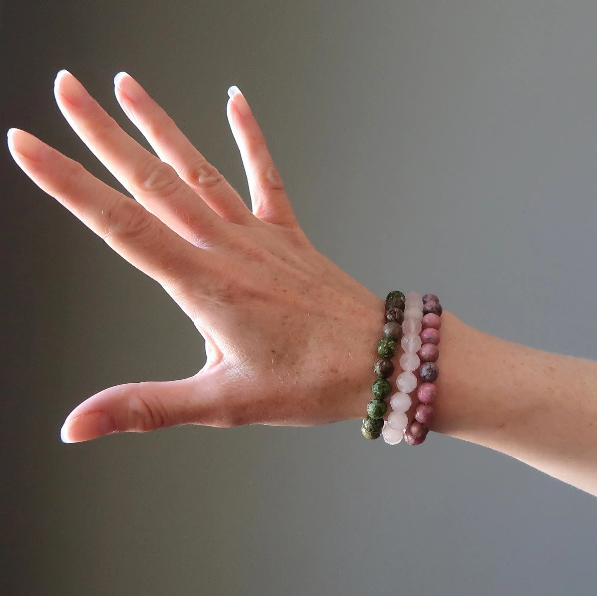 Heart Chakra Bracelet Set True Love Rose Quartz Rhodonite Chrysocolla