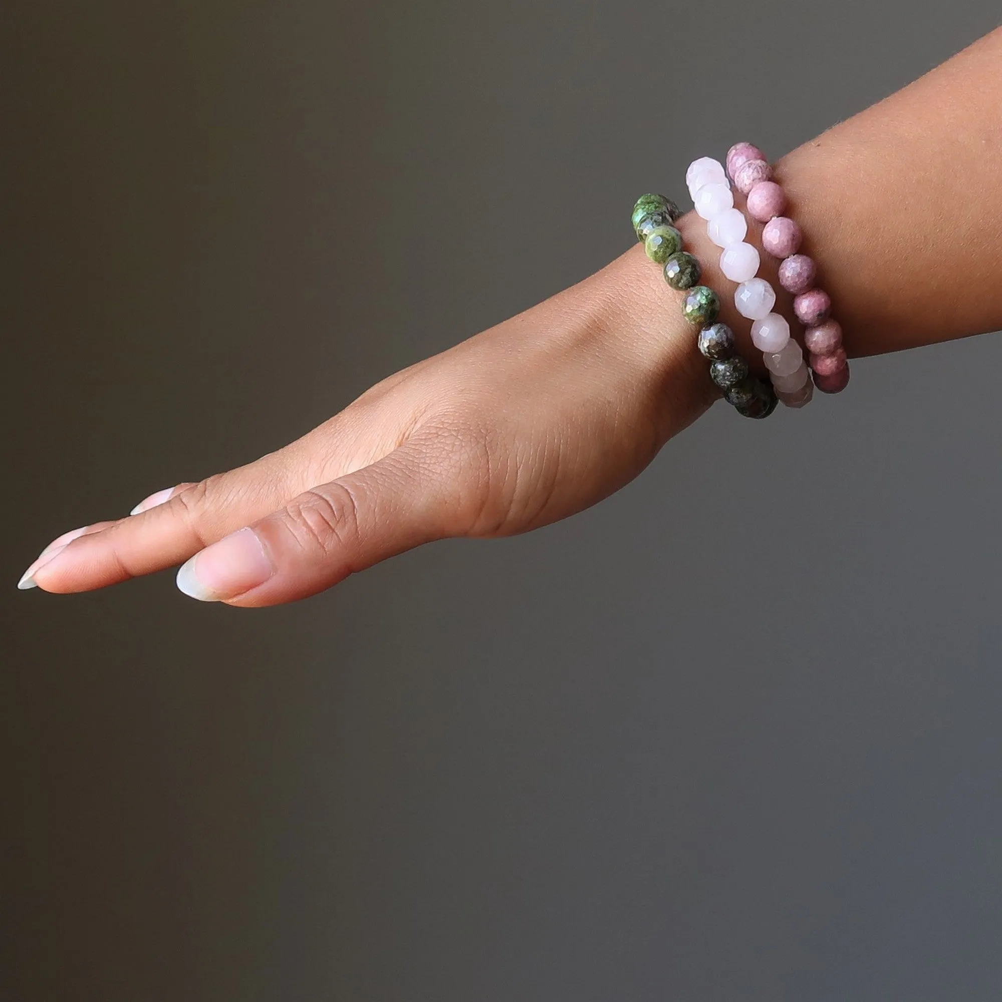 Heart Chakra Bracelet Set True Love Rose Quartz Rhodonite Chrysocolla