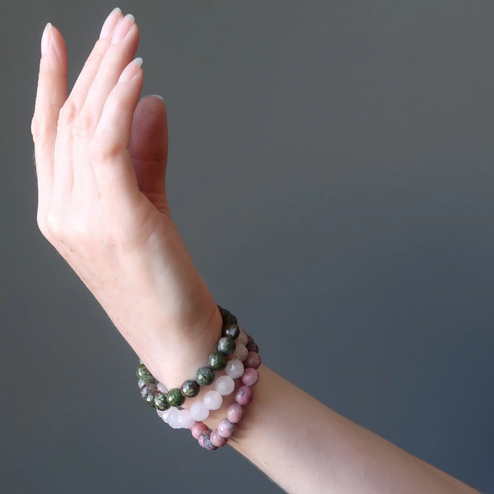 Heart Chakra Bracelet Set True Love Rose Quartz Rhodonite Chrysocolla