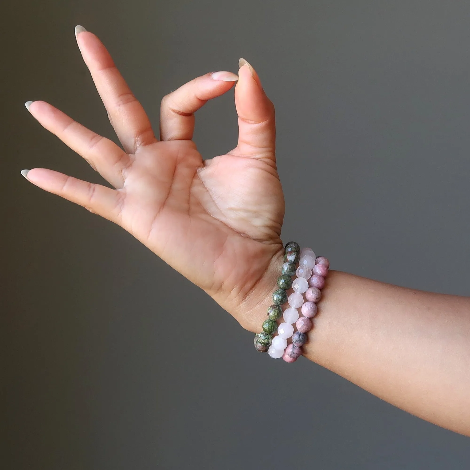 Heart Chakra Bracelet Set True Love Rose Quartz Rhodonite Chrysocolla