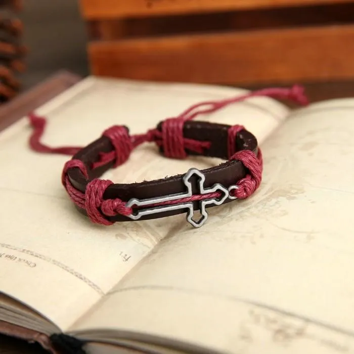 Hollow Cross Genuine Leather Bracelet