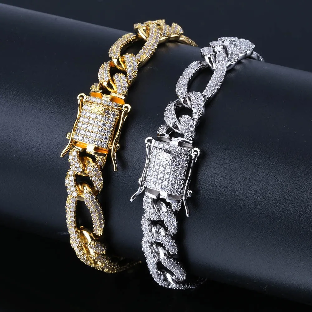 Iced out Figaro link hiphop cuban chain and bracelet