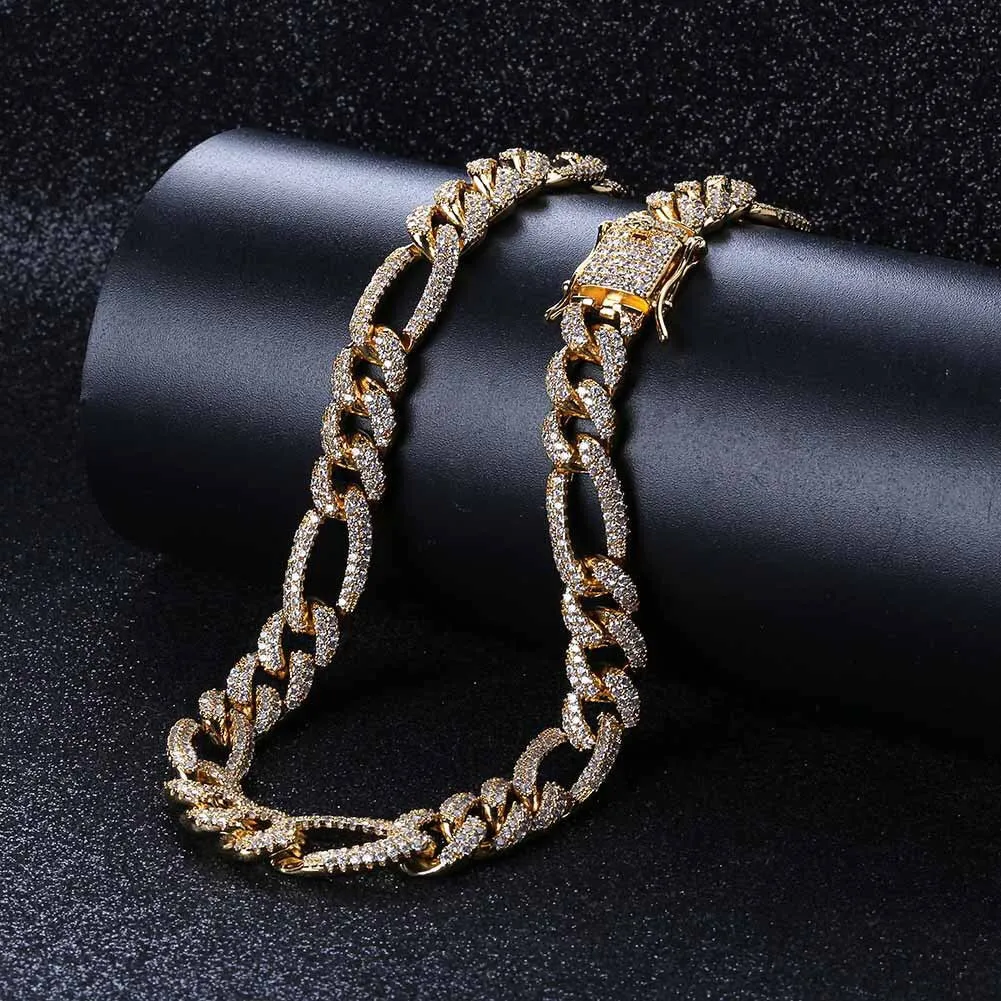 Iced out Figaro link hiphop cuban chain and bracelet