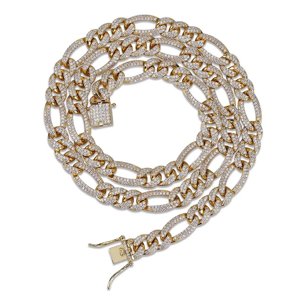 Iced out Figaro link hiphop cuban chain and bracelet