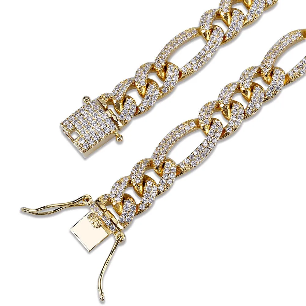 Iced out Figaro link hiphop cuban chain and bracelet