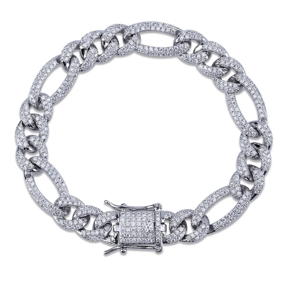 Iced out Figaro link hiphop cuban chain and bracelet