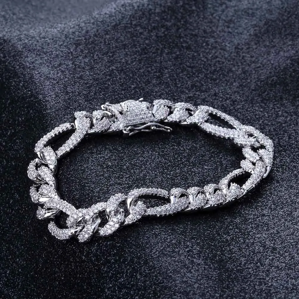 Iced out Figaro link hiphop cuban chain and bracelet
