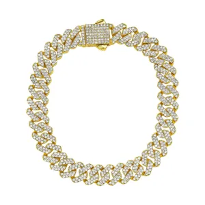 Men's 14k Gold Plated 10mm Cuban Edge Chain Bracelet with CZ